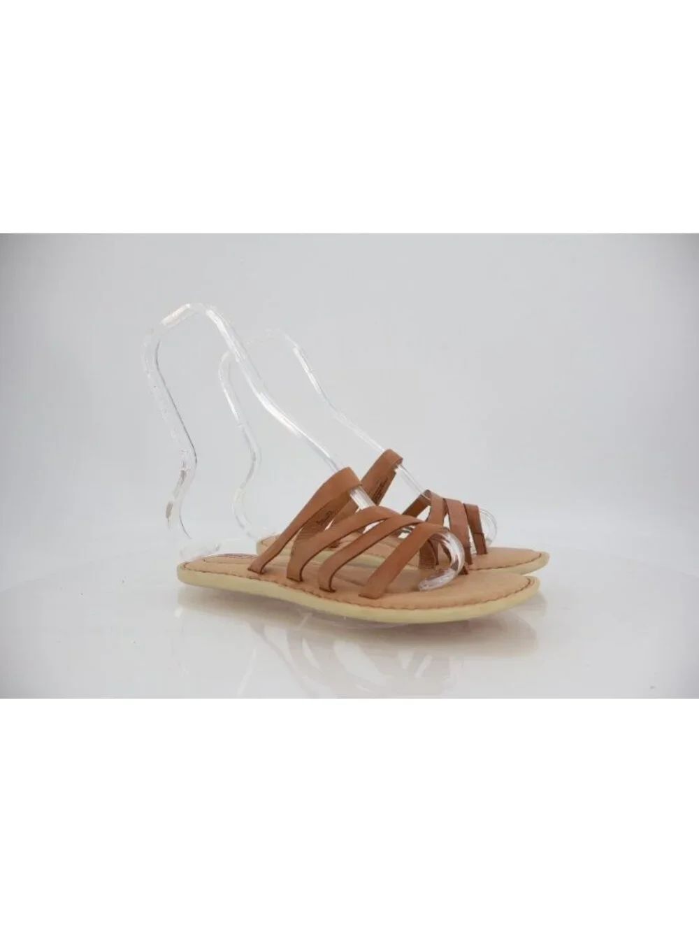 Born Sassafras Strappy Slip On Slide Sandals Size 7 Brown Leather Flat Shoes